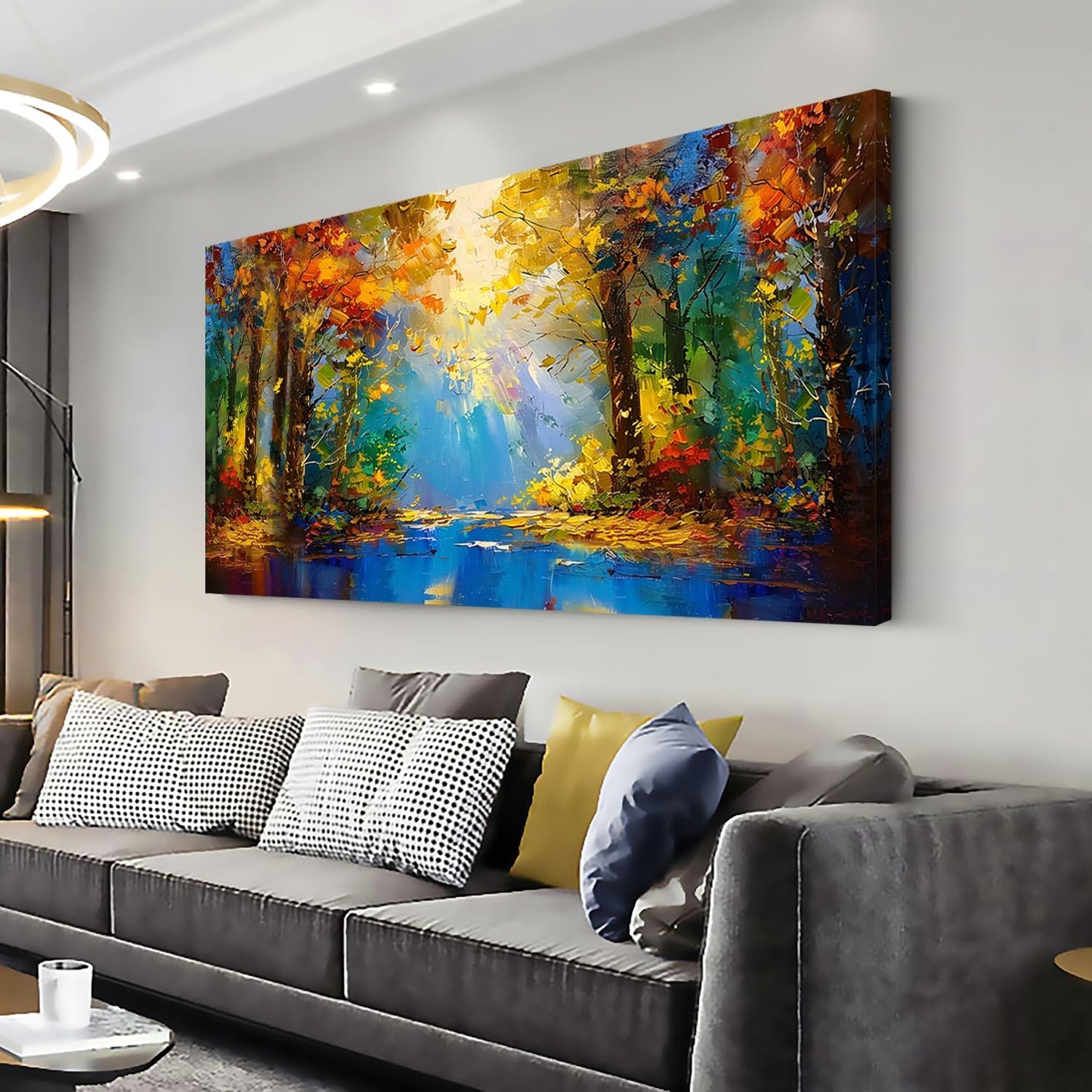 LASMOND Beautiful Colorful Forest Scenery Landscape Wall Art Decor Artwork for Bedroom Living Room (58x28 Inches)