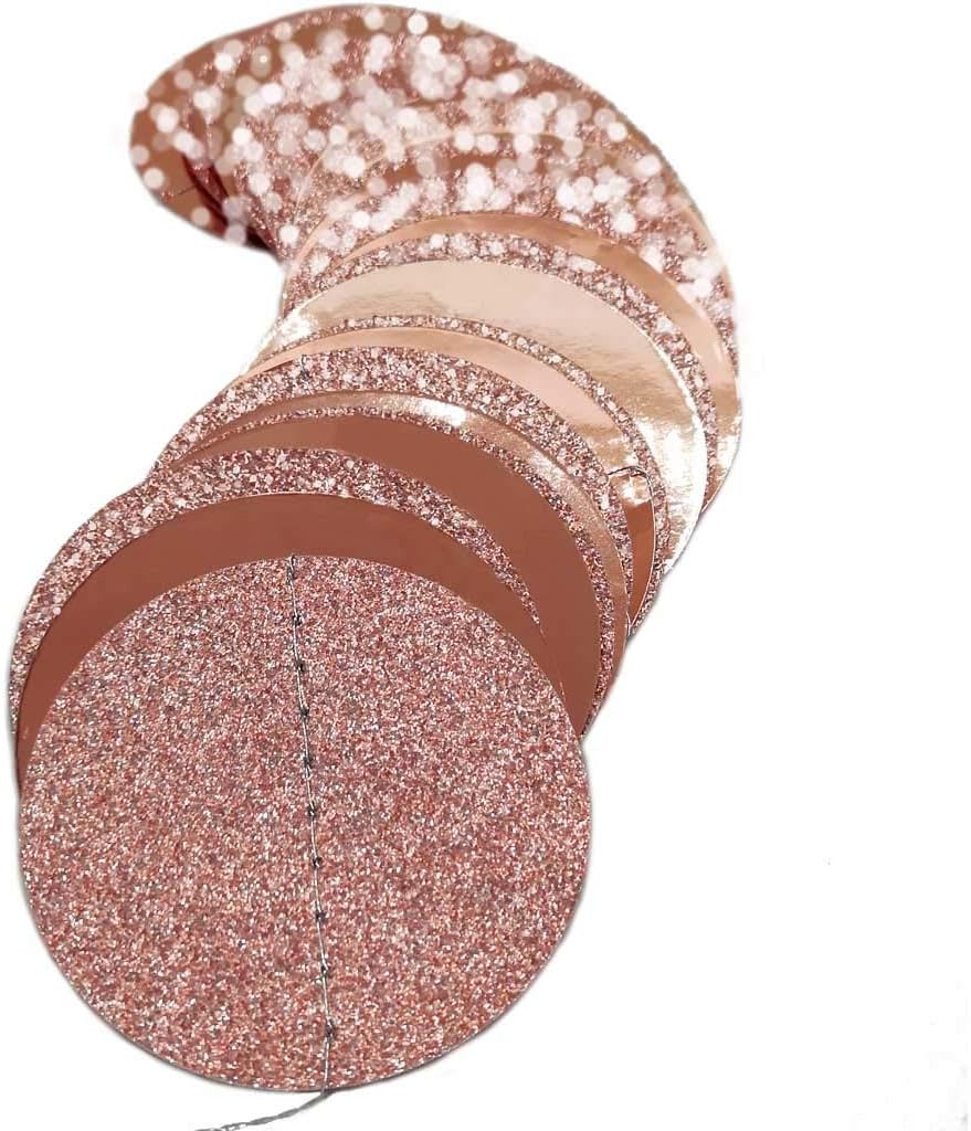 6 Pcs Glitter Rose Gold Paper Circle Dots Garland Party Hanging Decorations Bachelorette Party Engagement Party Bridal Shower Wedding Baby Shower Birthday Party Supplies Cute Photo Backdrop (52 Feet)