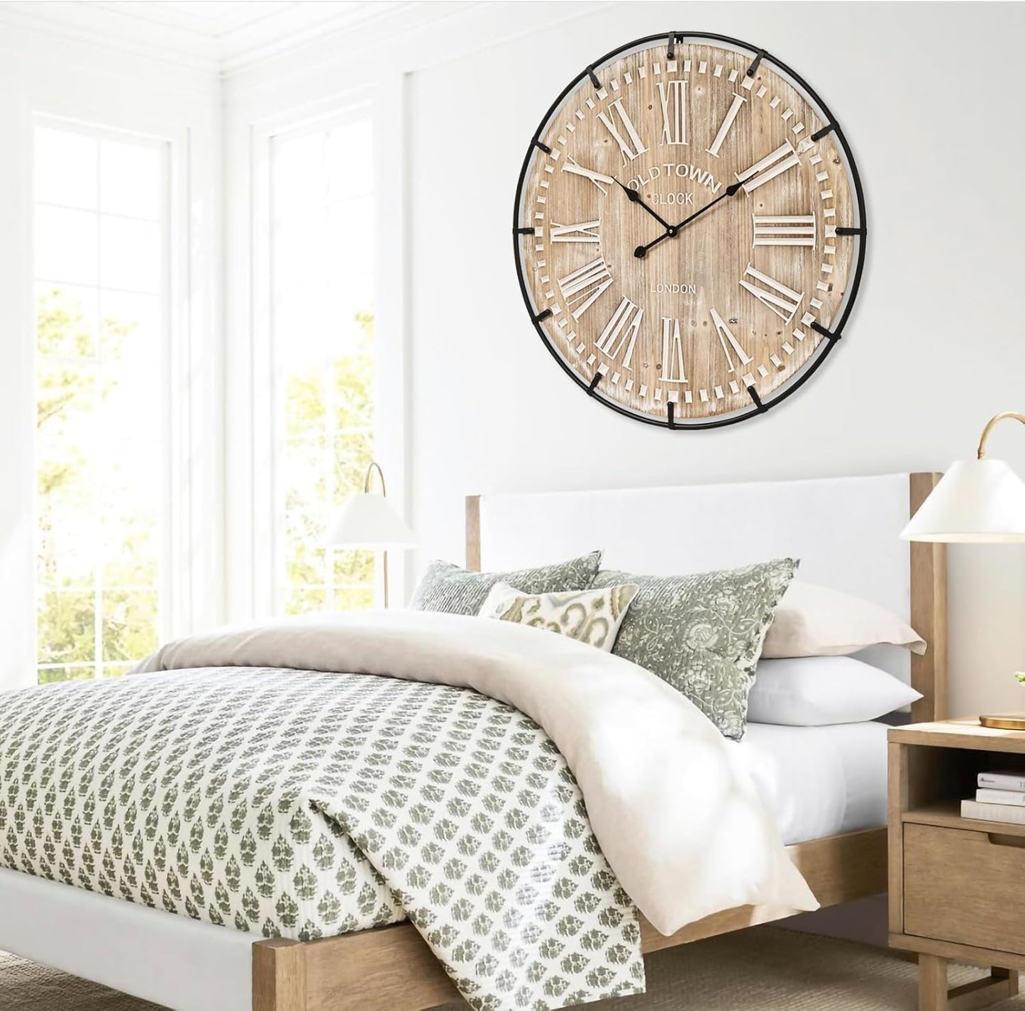 Large Wall Clock –30 Inch Farmhouse Clock -Extra Large 30 Inch Wood and Metal Wall Clock, Silent and Battery Operated for Living Room, Kitchen and Office Decor