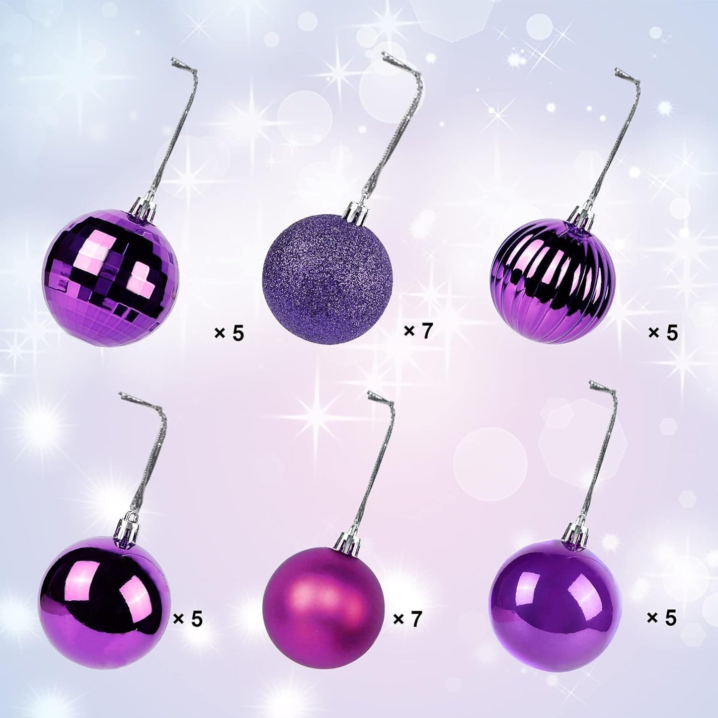 Lulu Home Halloween Hanging Ornaments, 34 Ct 1.57" Pre-Strung Plastic Balls, Shatterproof Barrel Packed Balls for Holiday Party Wreath Tabletop Tree Decorations, Dark Purple