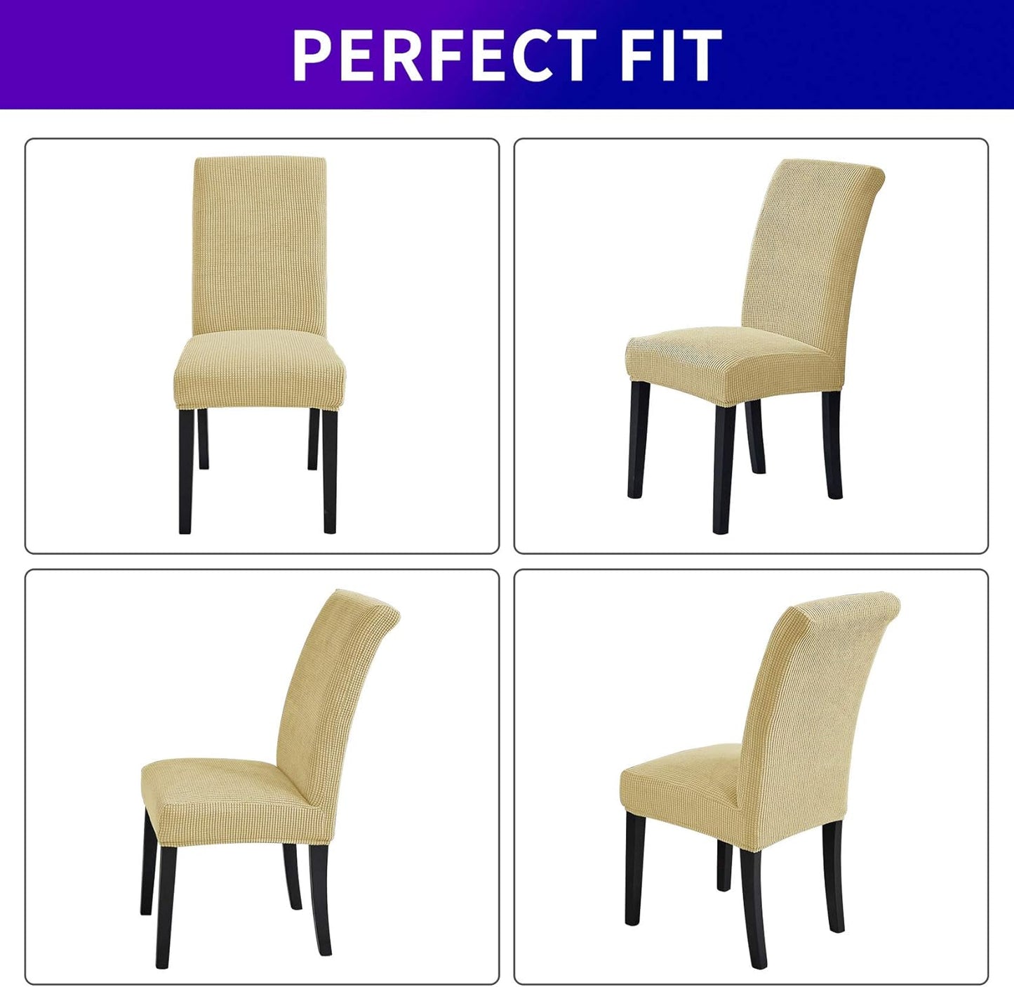 Howhic Stretch Chair Covers for Dining Room Set of 4, Removable Washable Dining Room Chair Covers, Dining Chair Slipcovers Seat Protector, Great Decoration for Home and Banquet (Champagne, 4 Pack)