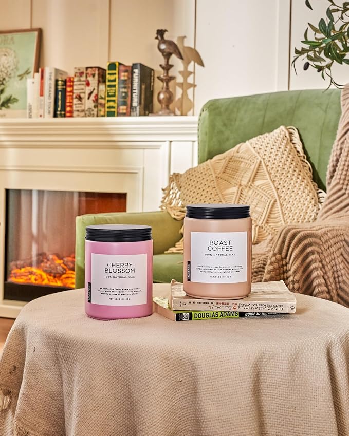 M&SENSE Cherry Blossom Scented Spring Candle, 19.4oz 110 Hours Long Lasting Natural Soy Wax Stress Relief Aromatherapy Romantic Candle for Women & Bedroom Decor