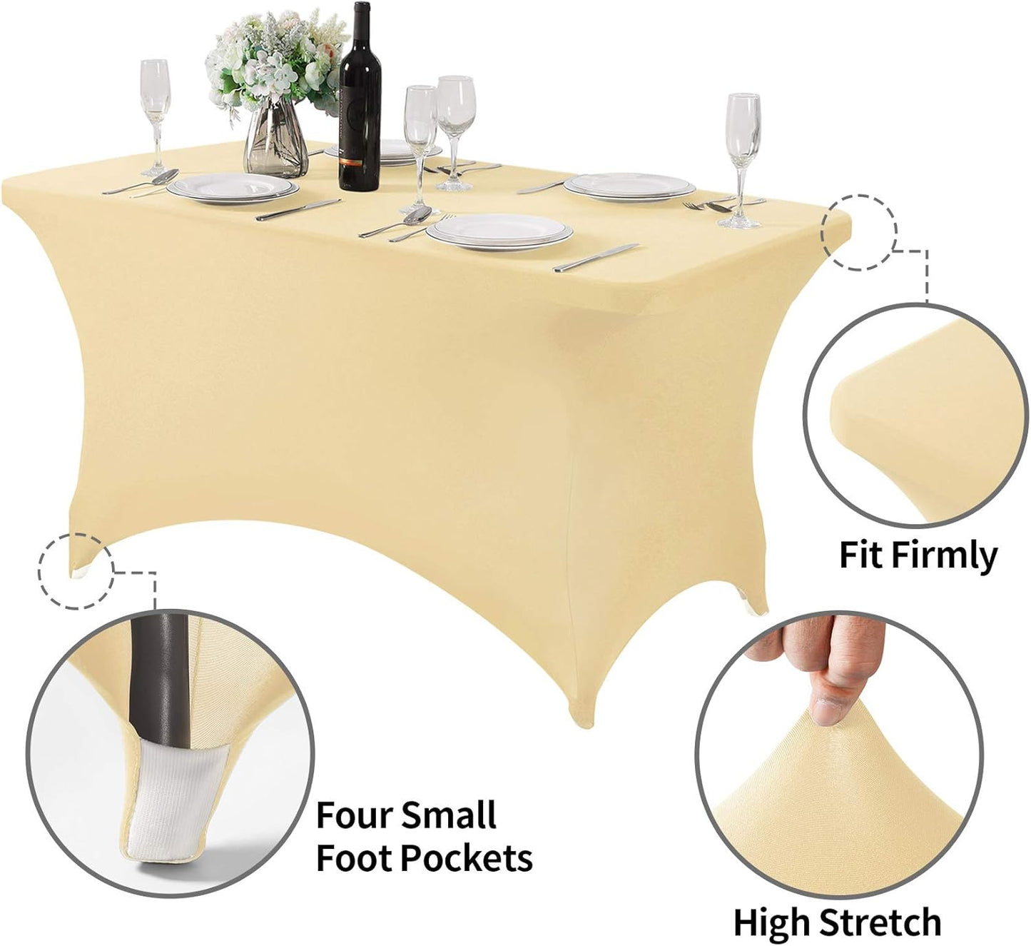 Spandex Table Cover for 4FT or 6ft or 8ft Table Universal Fitted Stretch Tablecloth for Party, Banquet, Wedding and Events-Champagne