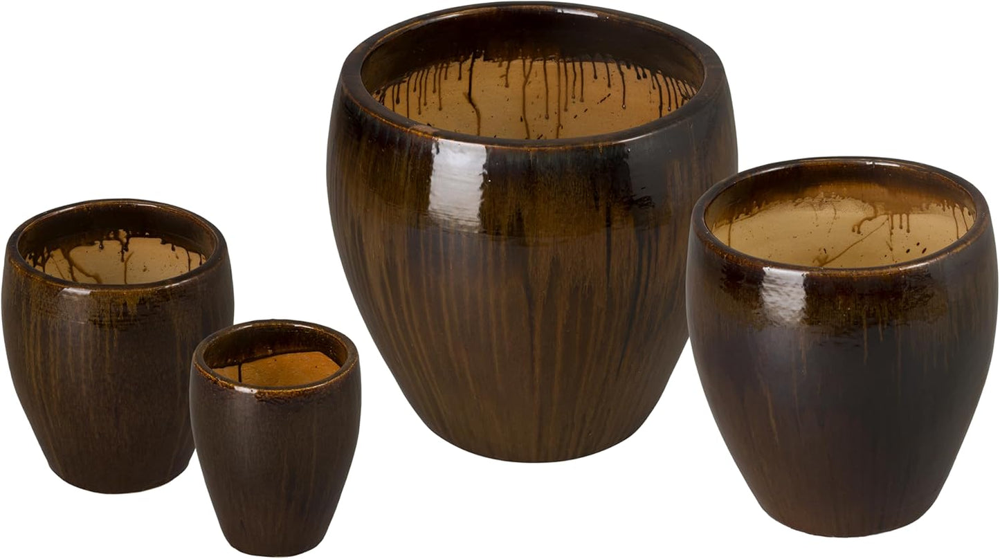 Emissary Home and Garden 24in. L x 23.5in. H Java Stoneware Round Planters with High-fire Treatment (Set of 4)