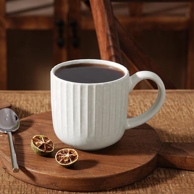 famiware Coffee Mugs Set of 4, Starlight 11 oz Mug Cup Set with Handle for Coffee, Tea, Cocoa, Milk - Ceramic Stoneware Mug Set, Matte White