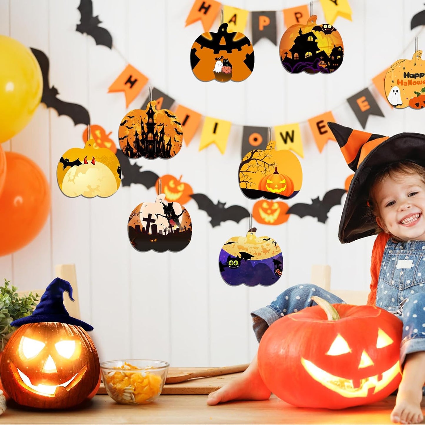 60 Pcs Thanksgiving Pumpkin Wooden Cutouts Unfinished Wood Crafts Pumpkin Wooden Pumpkins Ornaments to Paint Decorations DIY Blank Fall Pumpkin Shapes Discs Halloween 3.9x3.5 Inch