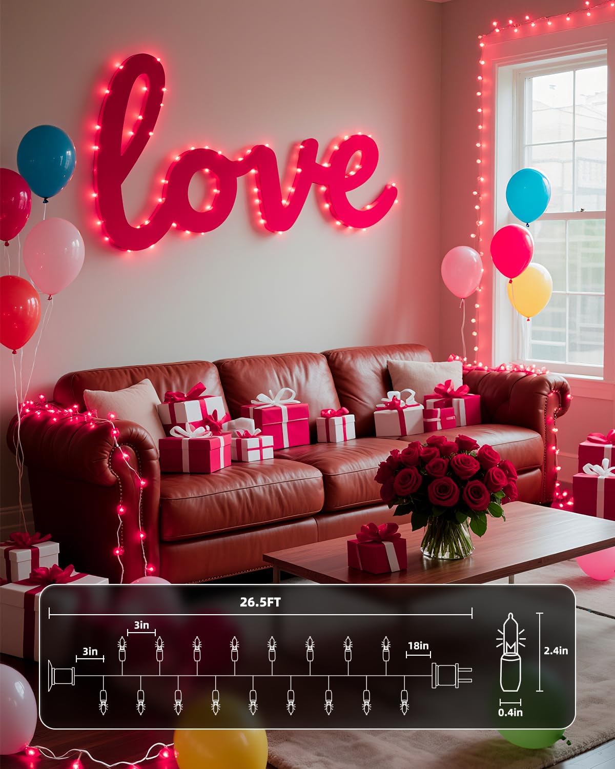 Brightown Pink Mini String Lights, 100-Count 26.5ft Incandescent Bulb Valentine's Day Fairy Lights for Indoor Holiday Decoration, Christmas Tree Garland Wedding Party Multi-Use Decor, White Wire