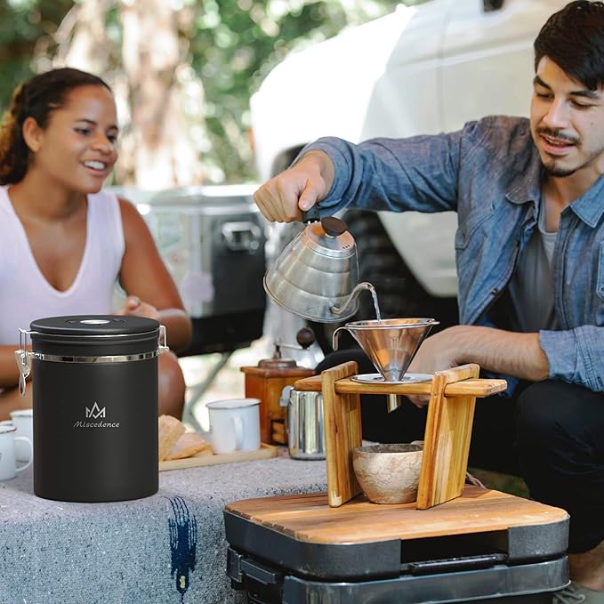 35OZ Coffee Canister for ground coffee with Date Tracker,One Way Co2 Valve 304 Stainless Steel Kitchen Food Airtight storage container for Coffee Beans or Grounds, Sugar Black