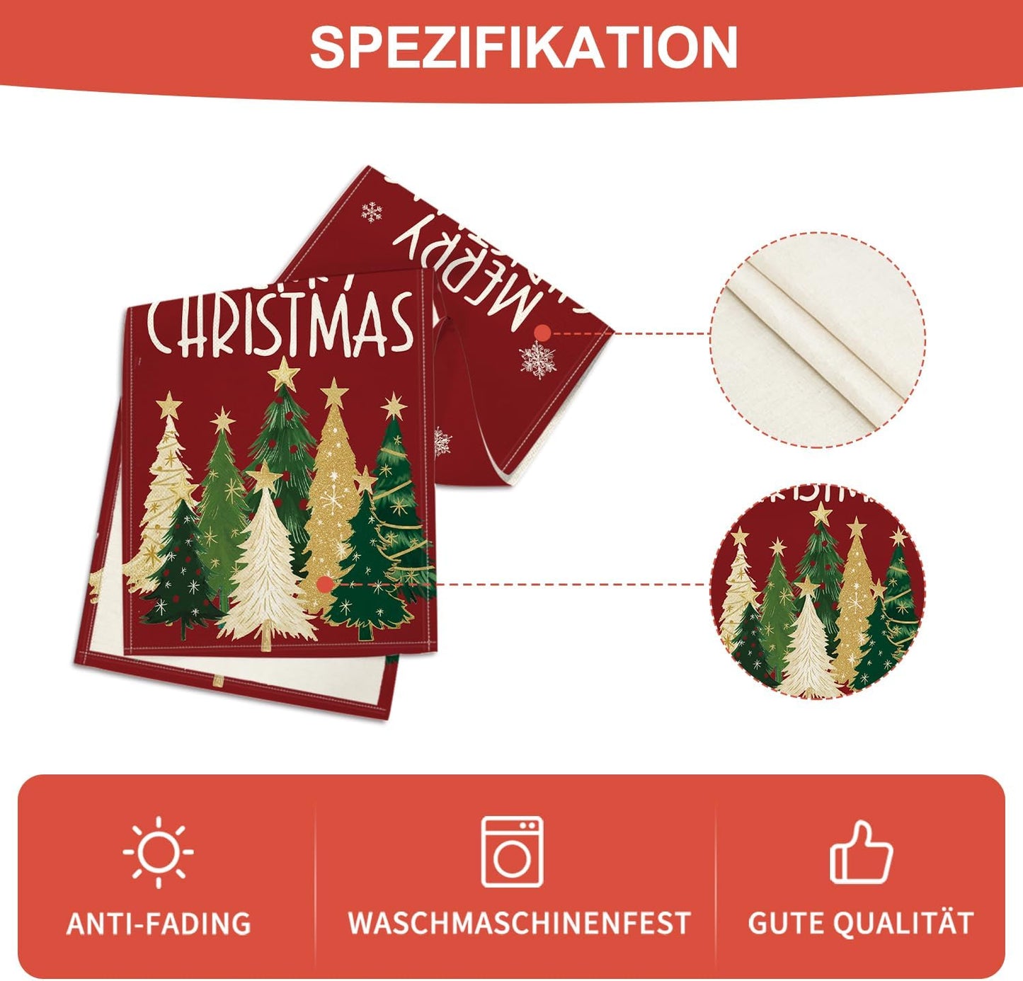 Artoid Mode Xmas Trees Snowflakes Red 210 GSM Merry Christmas Table Runner, Winter Kitchen Dining Table Decoration for Home Party Decor 13x108 Inch