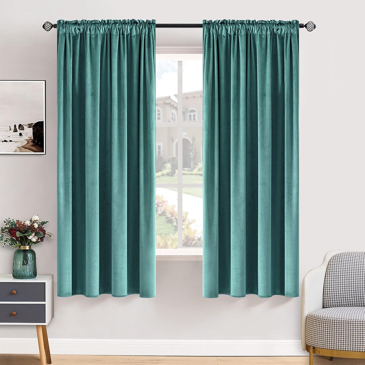 MIULEE Teal Velvet Curtains Thermal Insulated Blackout Curtain Drapes for Bedroom Living Room Darkening 63 Inches Long Curtains Panels Rod Pocket Set of 2