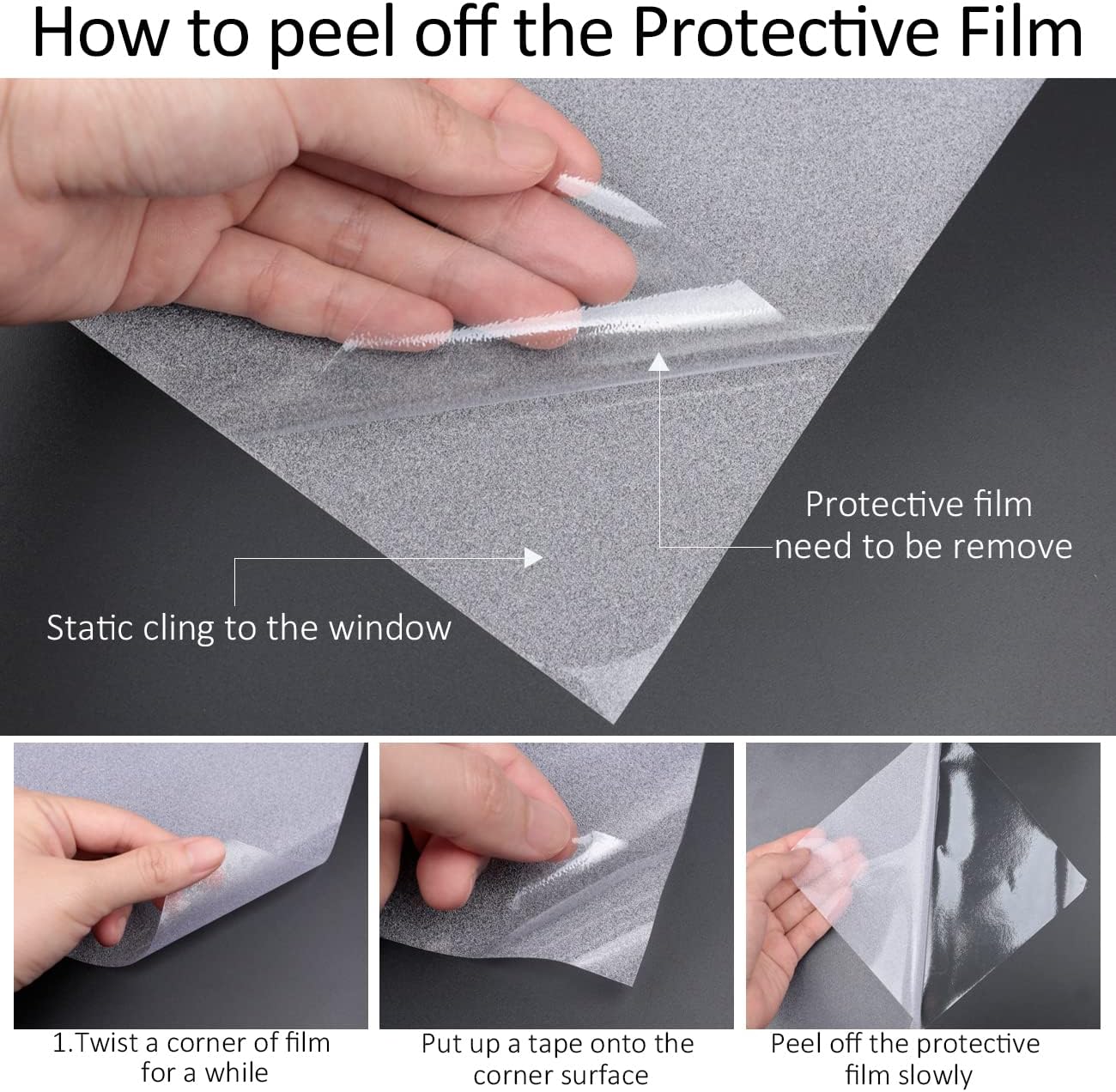 HIDBEA Frosted Window Privacy Film Non-Adhesive, Reusable Window Glass Films Heat Control Self Static Cling Removable Window Stickers for Home Office Living Room (Frosted, 55.1 Inch x 32.8 Feet)