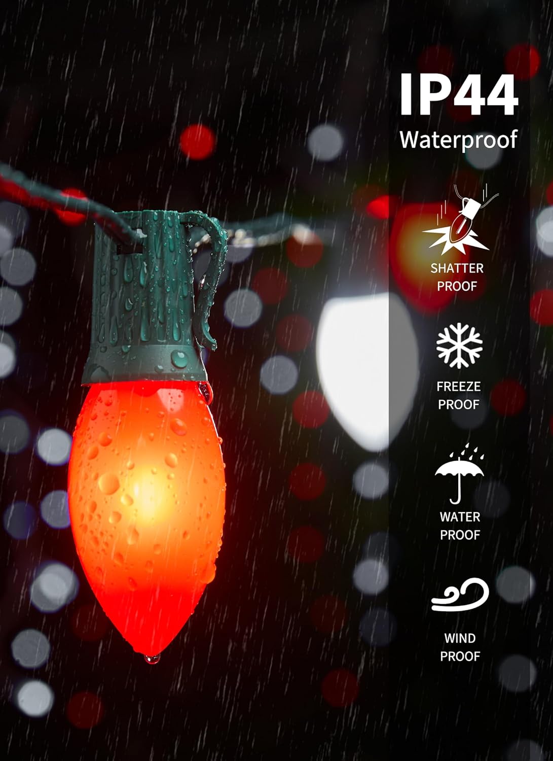 C9 LED Christmas Lights Outdoor, 100 Feet C9 String Lights with 100 Shatterproof Matte Bulbs, Connectable Waterproof Christmas Tree Lights for Holiday Roofline Backyard Garden Decor, Red & Pure White