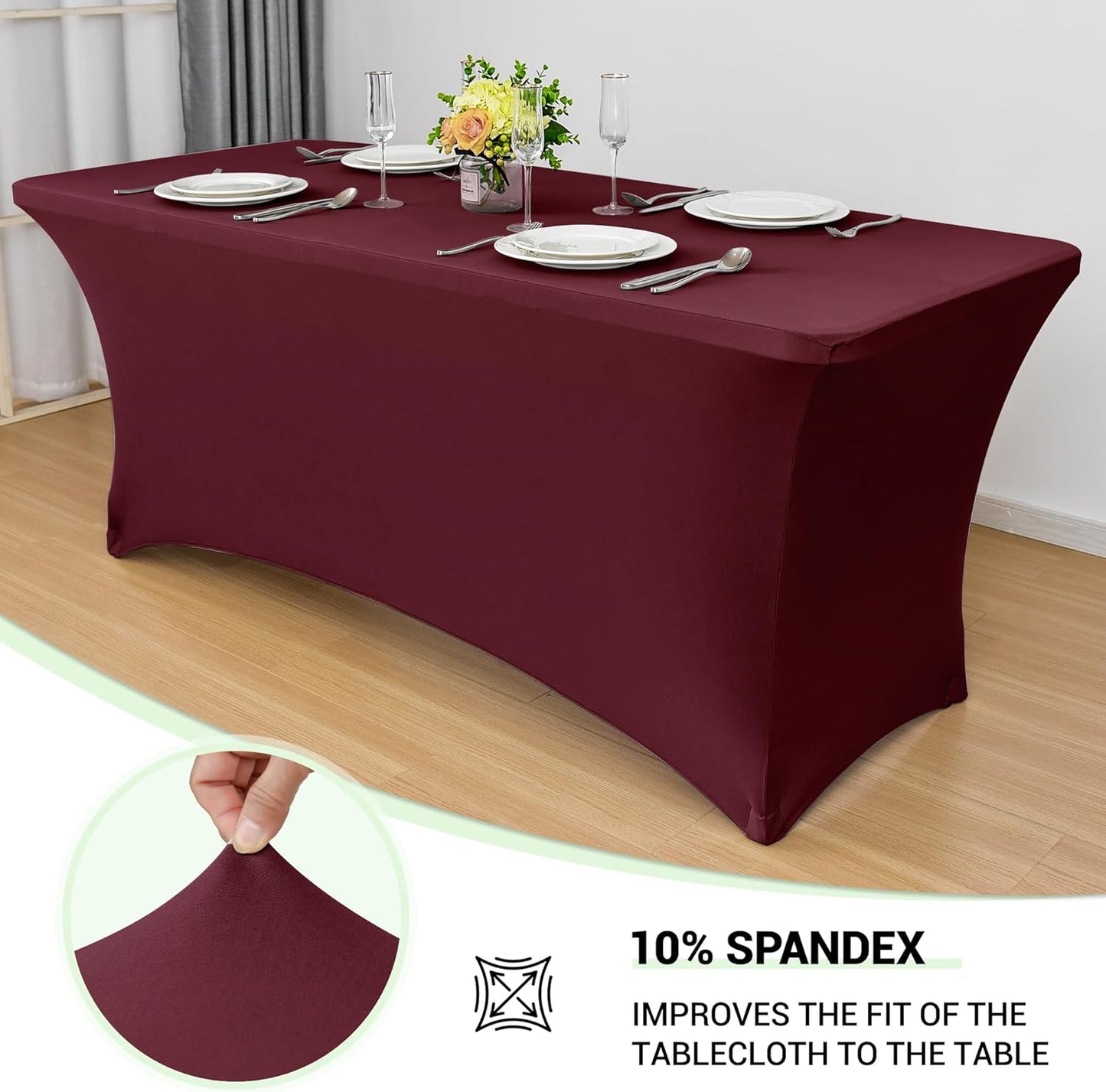 Obstal 4Ft Stretch Spandex Table Cover for Standard Folding Tables - 2 Pack Universal Rectangular Fitted Tablecloth for Party, Banquet, Events, Trade Show (Wine Red, 48L x 24W x 30H Inches)