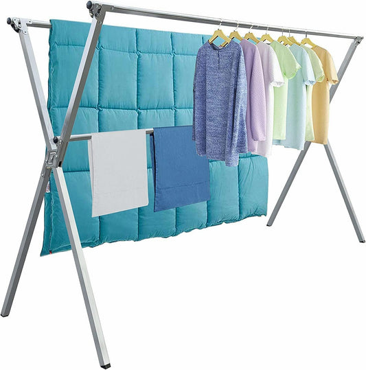 Clothes Drying Racks Outdoor, 64 Inches Updated Version,Stainless Steel Laundry Drying Rack for Indoor Outdoor and The Balcony,Length Adjustable Saves Space,with Windproof Hooks(64)