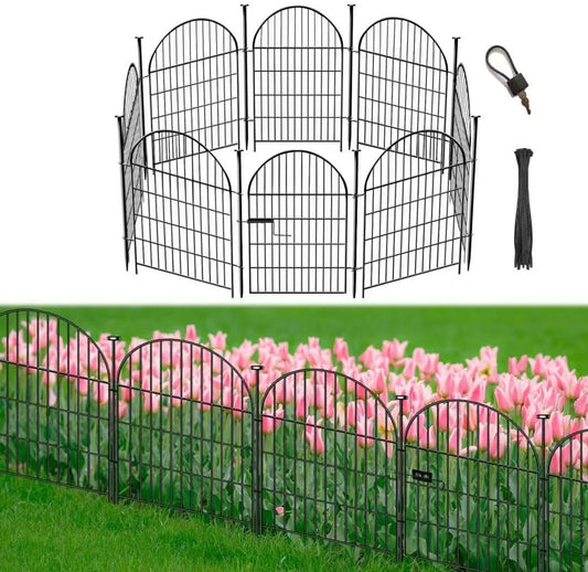 Garden Fence Border, 36 in(H) x17.5 Ft(L) 8 Panels, Tall Garden Animal Barrier Fence with Gate, Dog Fence Outdoor for Yard, Arched Rustproof Metal No Dig Fence, Flower Bed Fencing