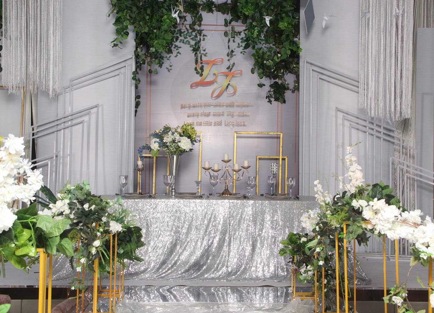 SquarePie Sequin Tablecloth 60 x 102 Inch Silver Bling Sparkly Table Cloth for Wedding Party