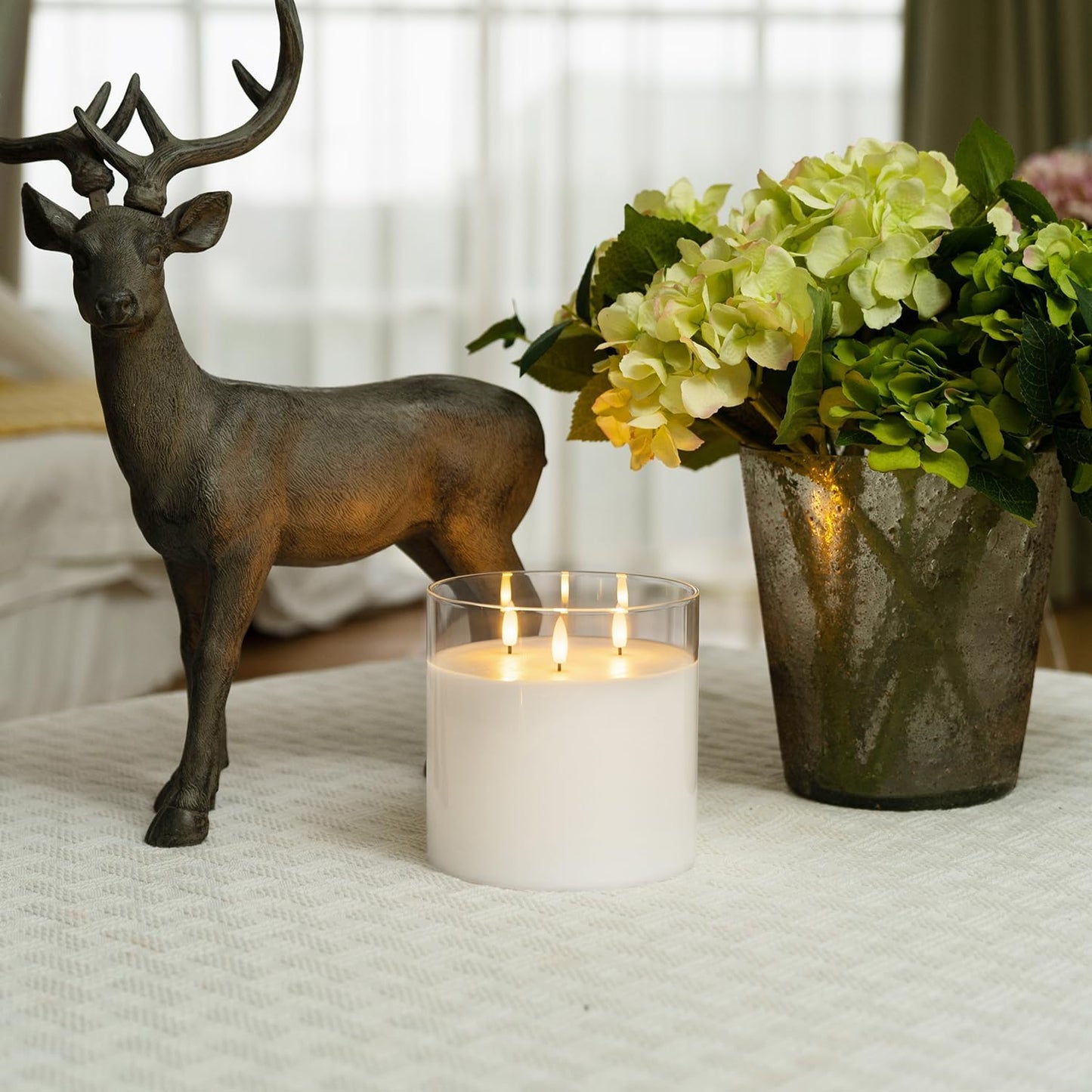 Homemory 6X6'' Extra Large Flameless Candle with 3 Wicks, Glass LED Pillar Candle, Real Wax Battery Operated Candle with Remote Control and Timer, Pure White