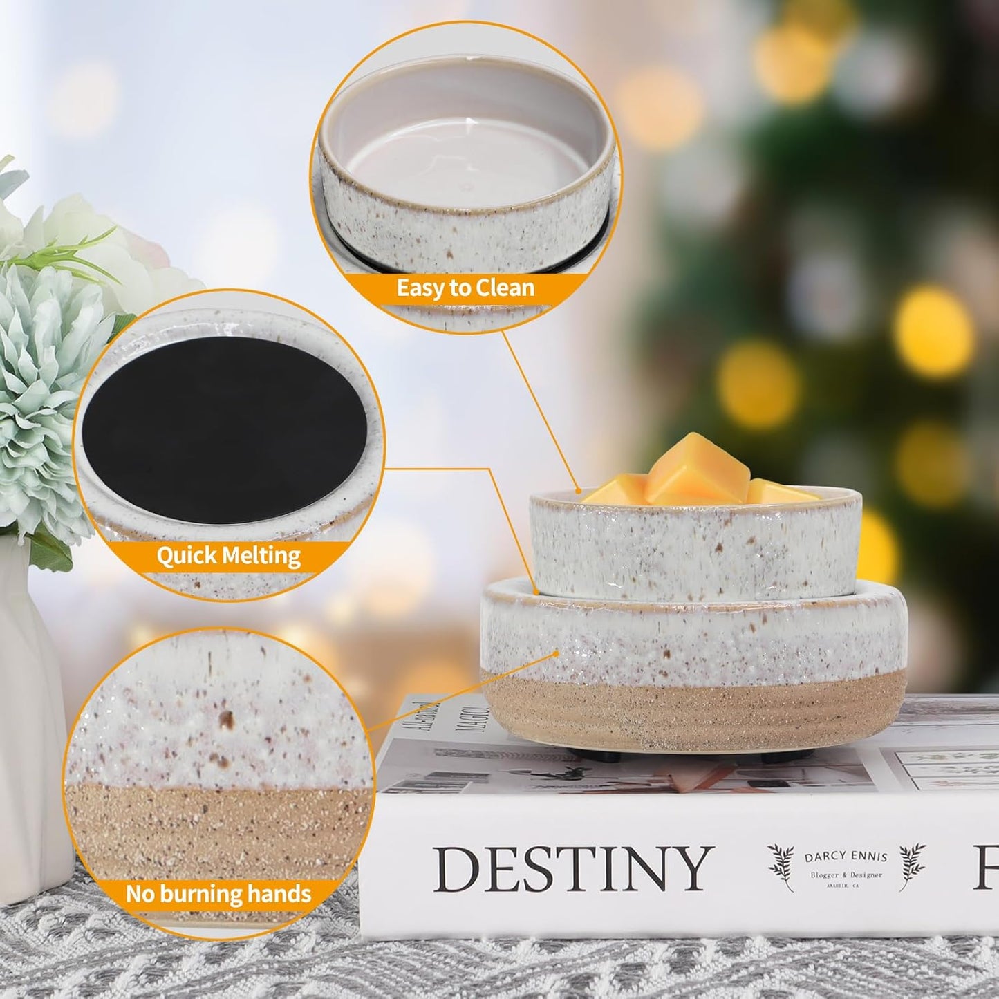 Wax Melt Warmer, Ceramic Candle Melter Melting Wax 3-in-1 Oil Burner Electric Fits Yankee Large Jar, Scented Candle Holder for Home Decor Gifts for Mom Grandma Women Girls