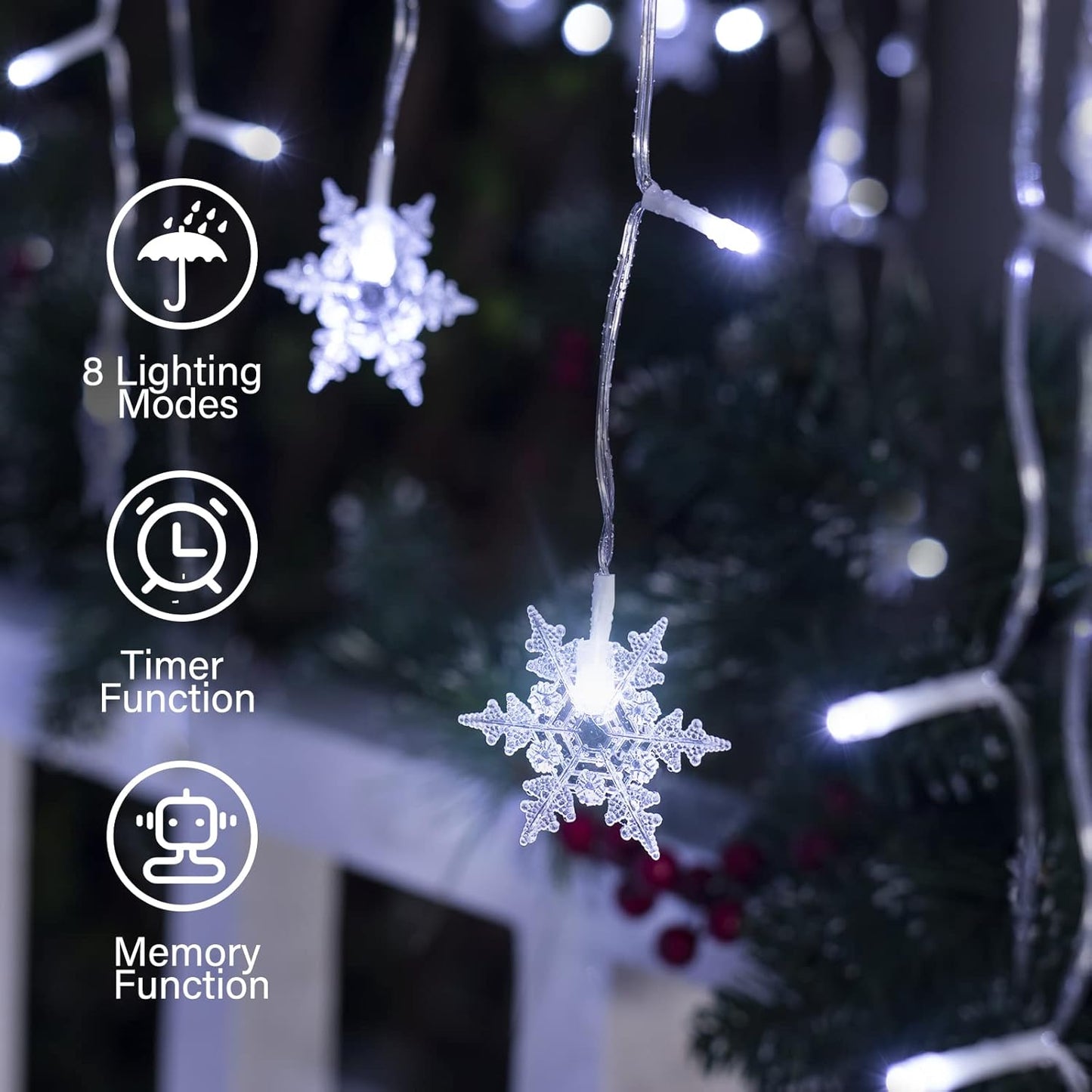 Brightown Christmas Icicle Lights Outdoor, 33 Feet 60 Drops with 300 LED, Twinkle Fairy String Lights 8 Modes Waterproof Connectable for Christmas Decorations (Pure White)