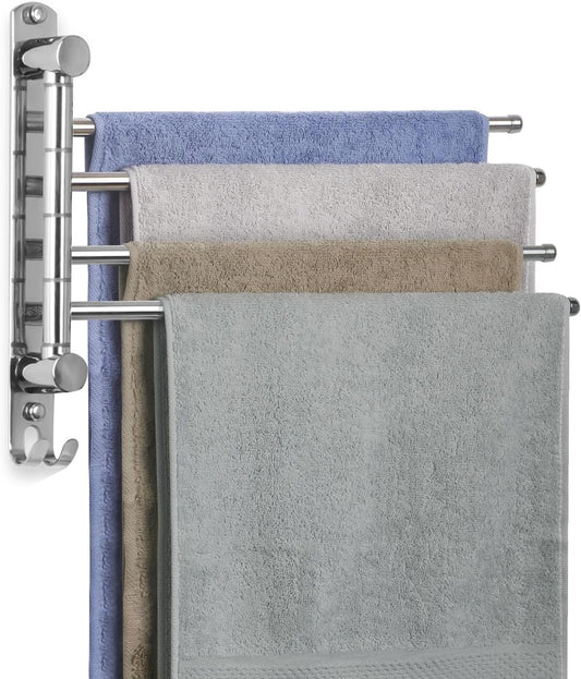 Bathroom Towel Rack JSVER Swivel 4 Arms Extended Towel Holder, SUS304 Stainless Steel Space Saving Towel Rack, Towel Racks for Bathroom, Kitchen