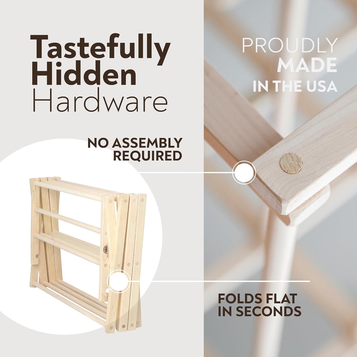 Pennsylvania Woodworks Premium American Maple Clothes Drying Rack - Handcrafted in Pennsylvania - Solid Wood Construction, Collapsible, Eco-Friendly Laundry Solution (Large)