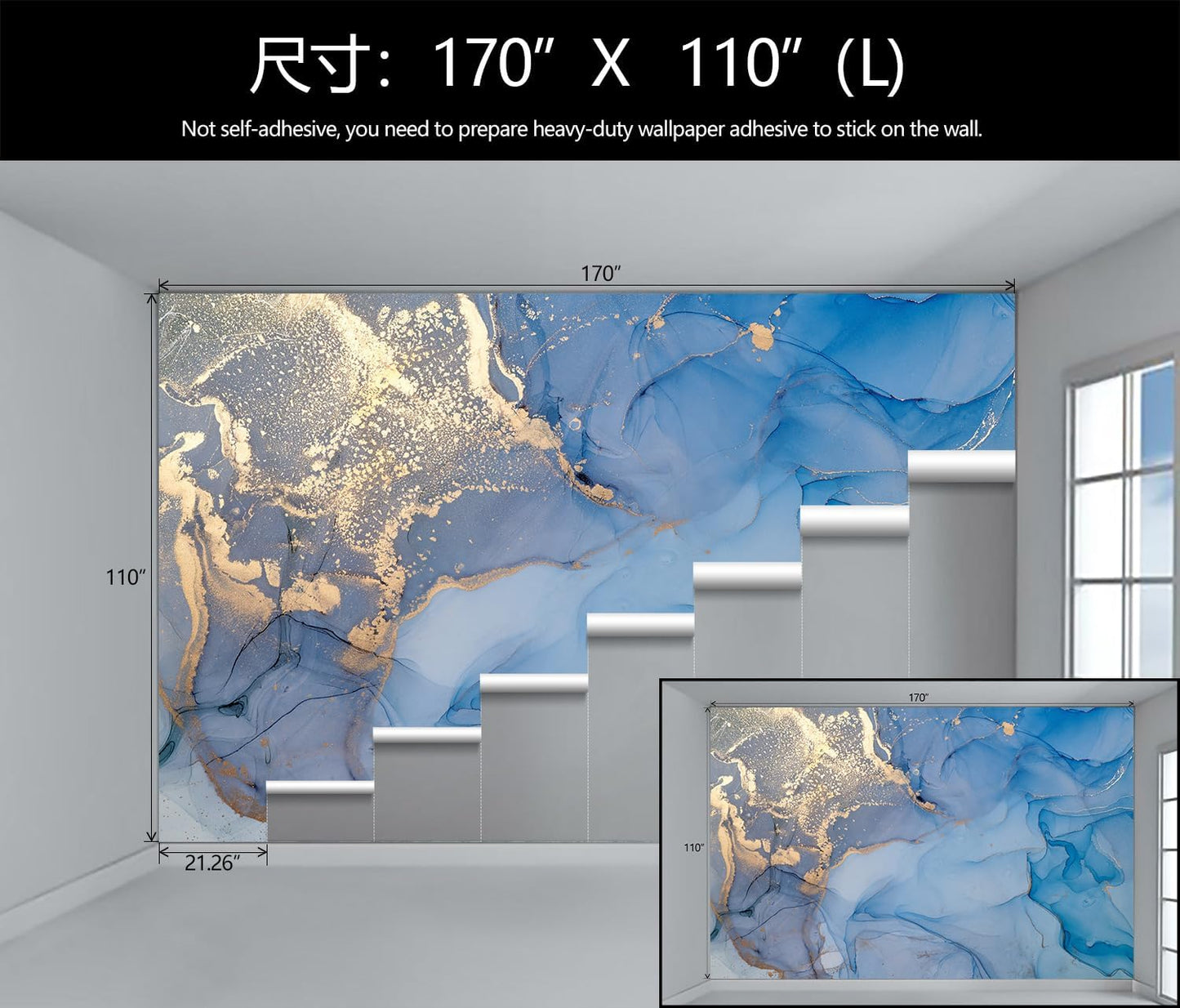 Blue and Gold Marble Wallpaper Abstract Art Background Wall Mural (Not Peel and Stick)
