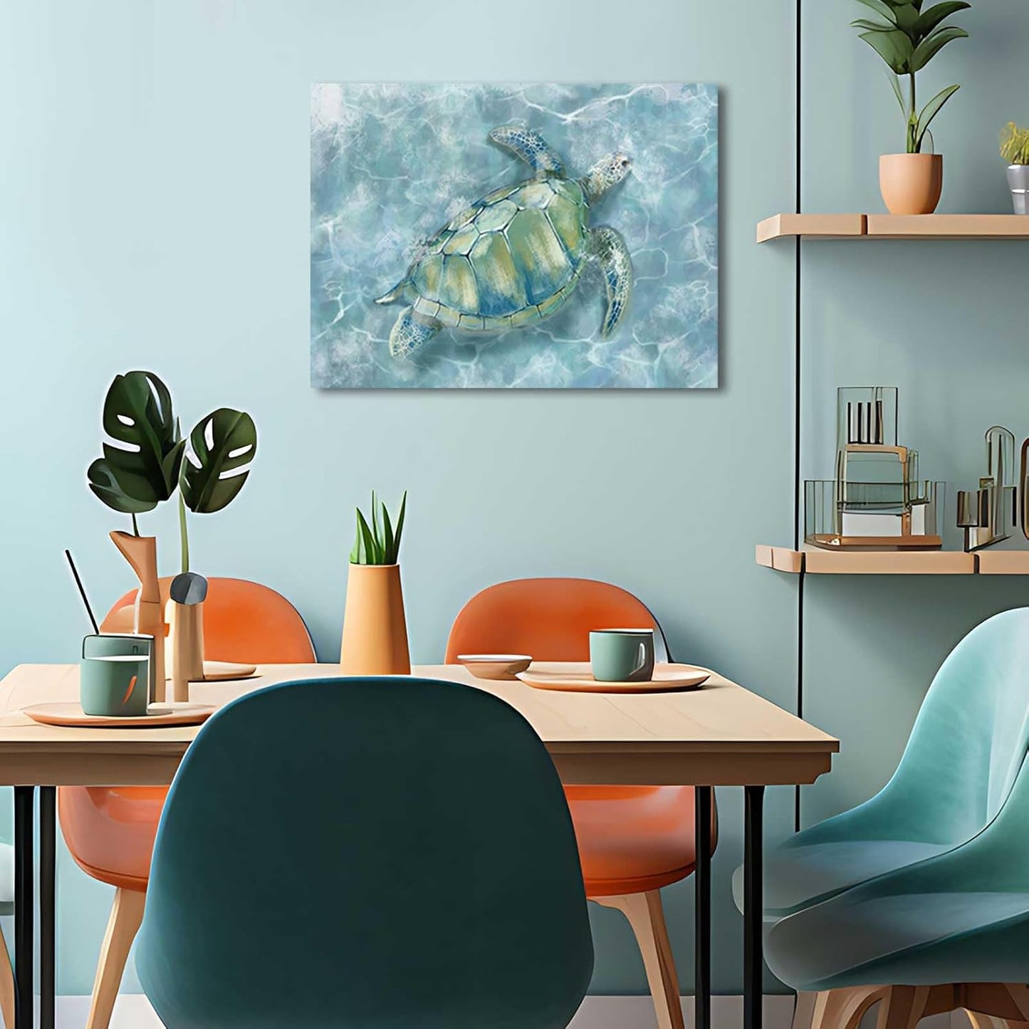 XIANSHOU Bathroom Pictures Wall Decor Blue Sea Turtle Wall Art Funny Animal Paintings Posters for Room Aesthetic Kitchen Dining Room Office Home Decor 12x15 Inch