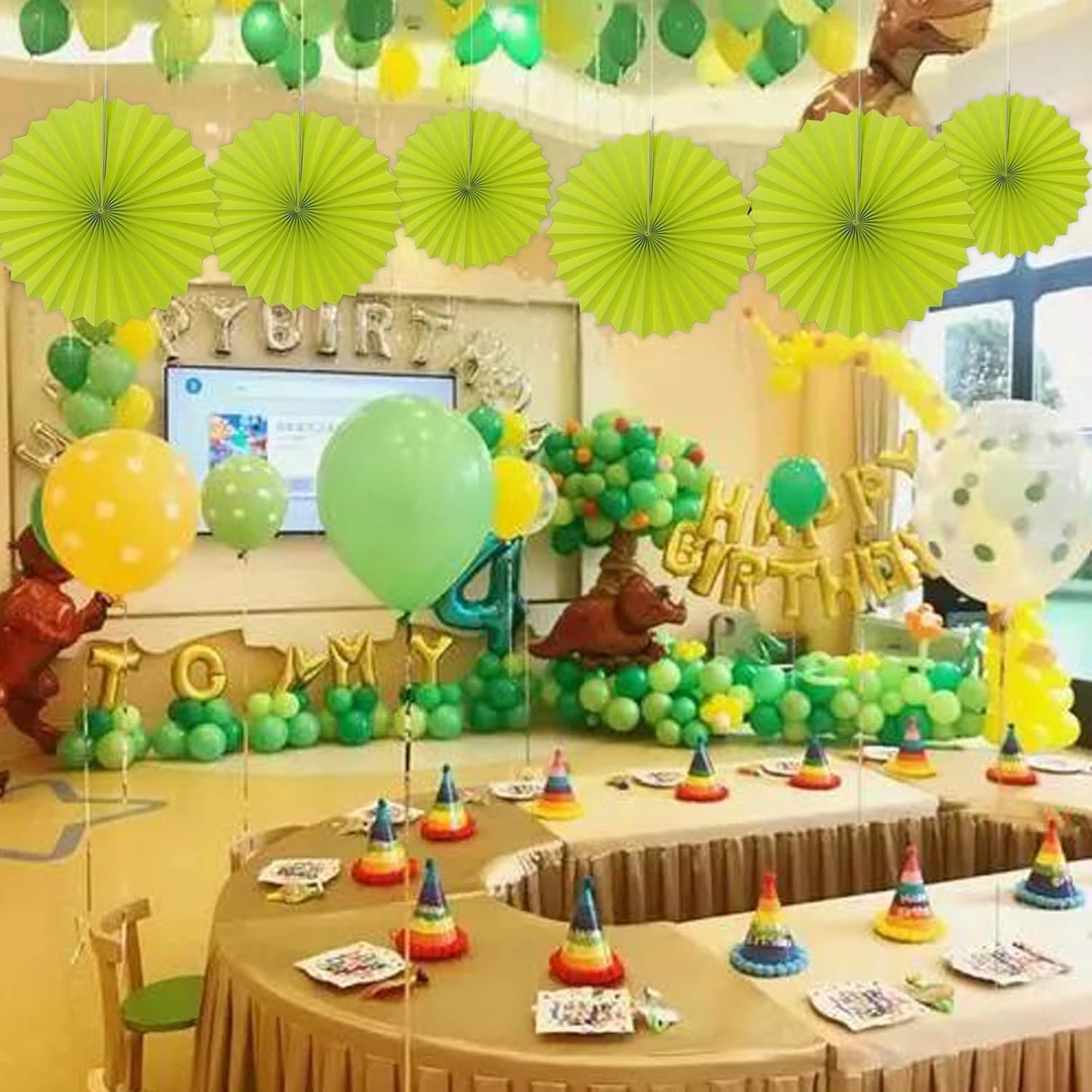 Green Graduation Party Decor,Tropical Party Decorations,Emerald Green Party Decorations,Hawaiian Themed Party Decorations,16in Hanging Paper Fans 30 Color DIY Set (Clear Green)