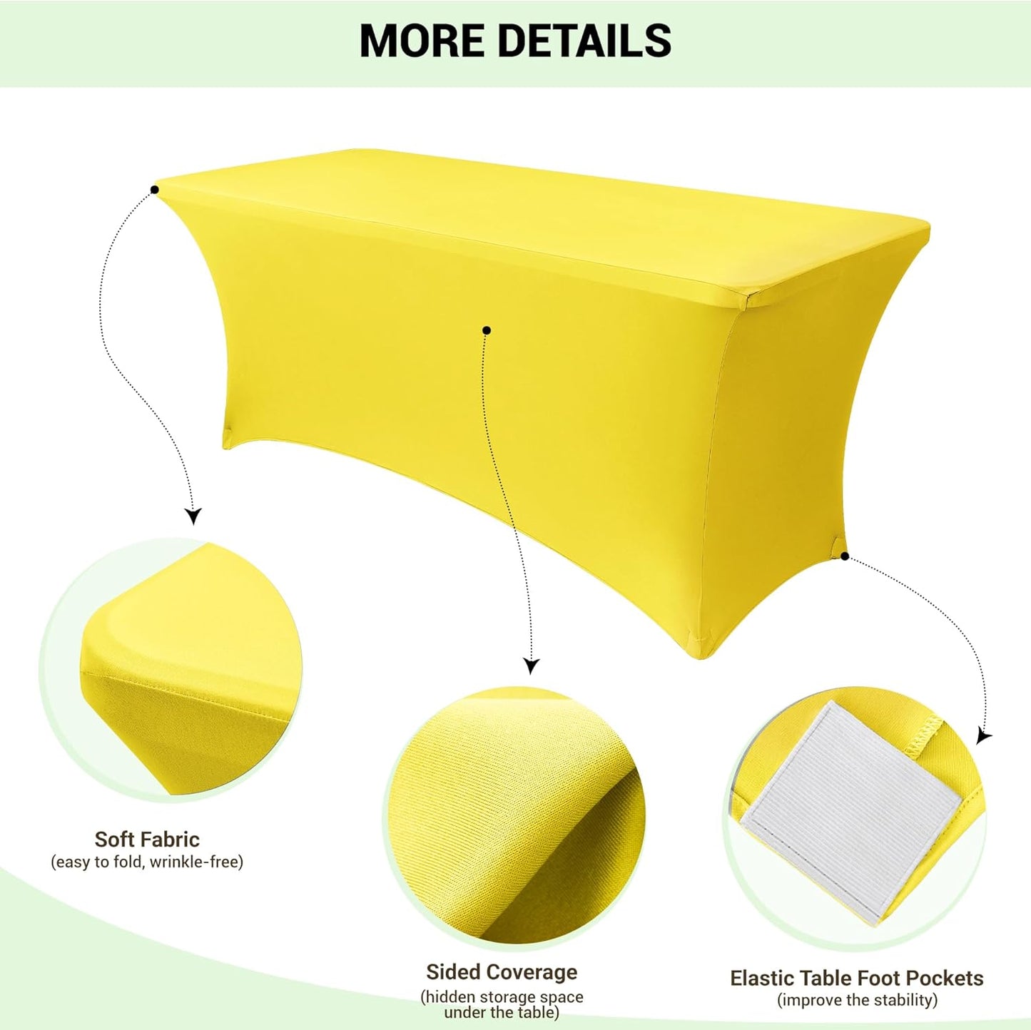 Obstal 4Ft Stretch Spandex Table Cover for Standard Folding Tables - 2 Pack Universal Rectangular Fitted Tablecloth for Party, Banquet, Events, Trade Show (Yellow, 48L x 24W x 30H Inches)