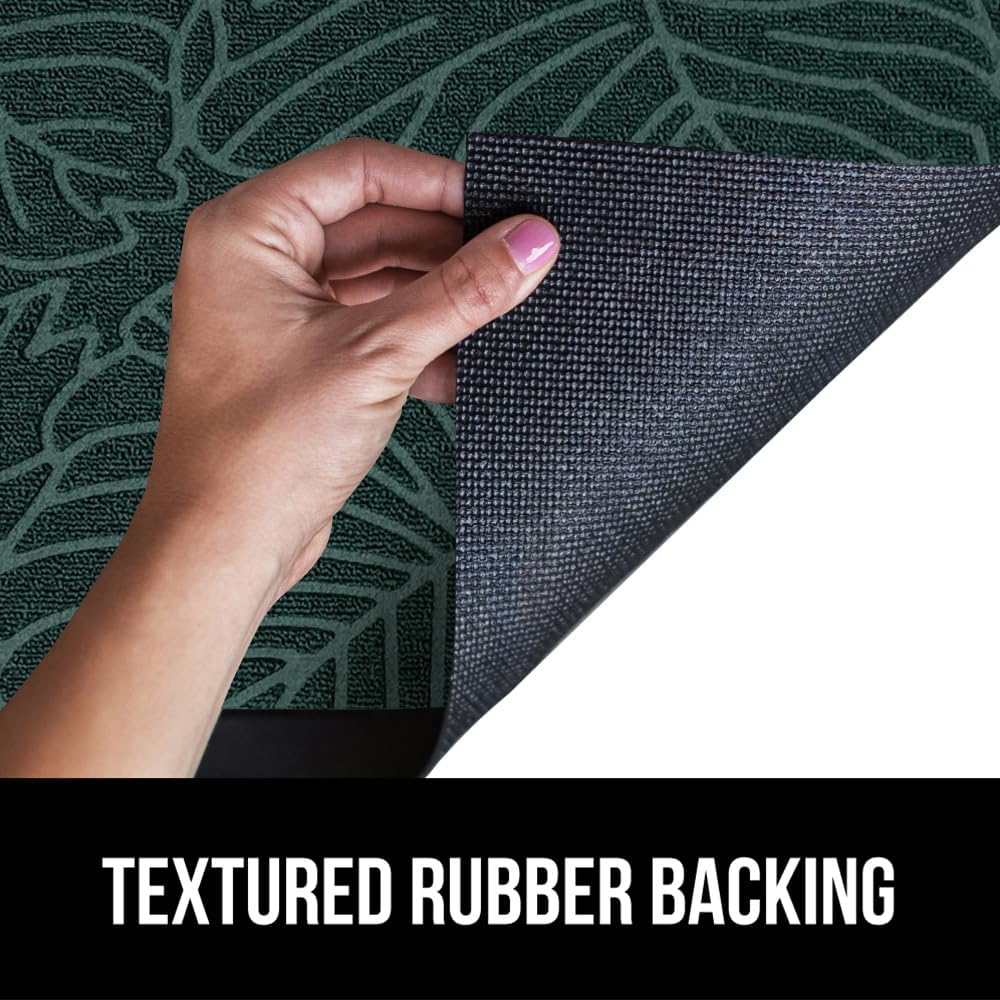 GORILLA GRIP 100% Waterproof All-Season WeatherMax Doormat, 47x35, US Designed Natural Rubber, Stain and Fade Resistant, Low Profile Indoor Outdoor Door Mats, Easy Clean Patio Mat, Green Palm