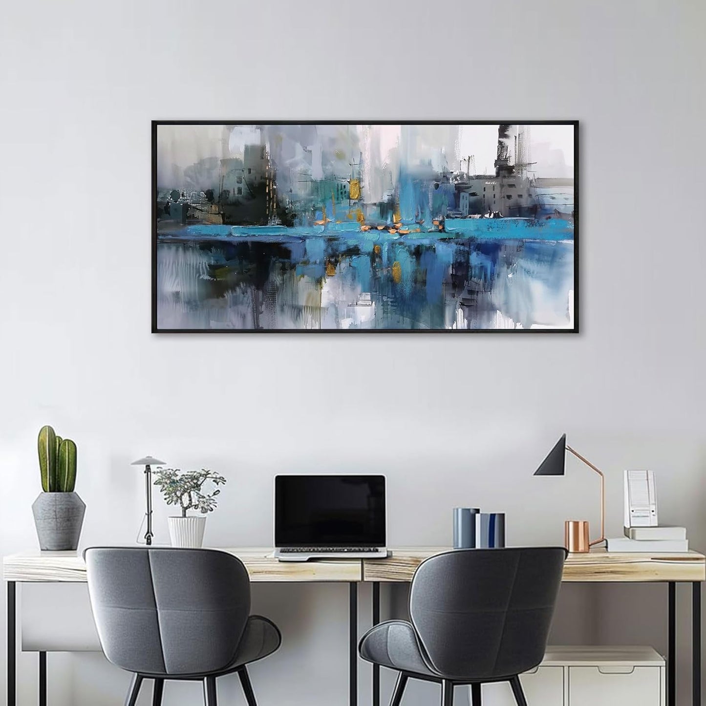 yiijeah Blue Wall art - Abstract Canvas Art Over Bed Wall Decor Bedroom Artwork for Wall Gray Picture Frames Painting Modern Wall Art for Living Room Office Home