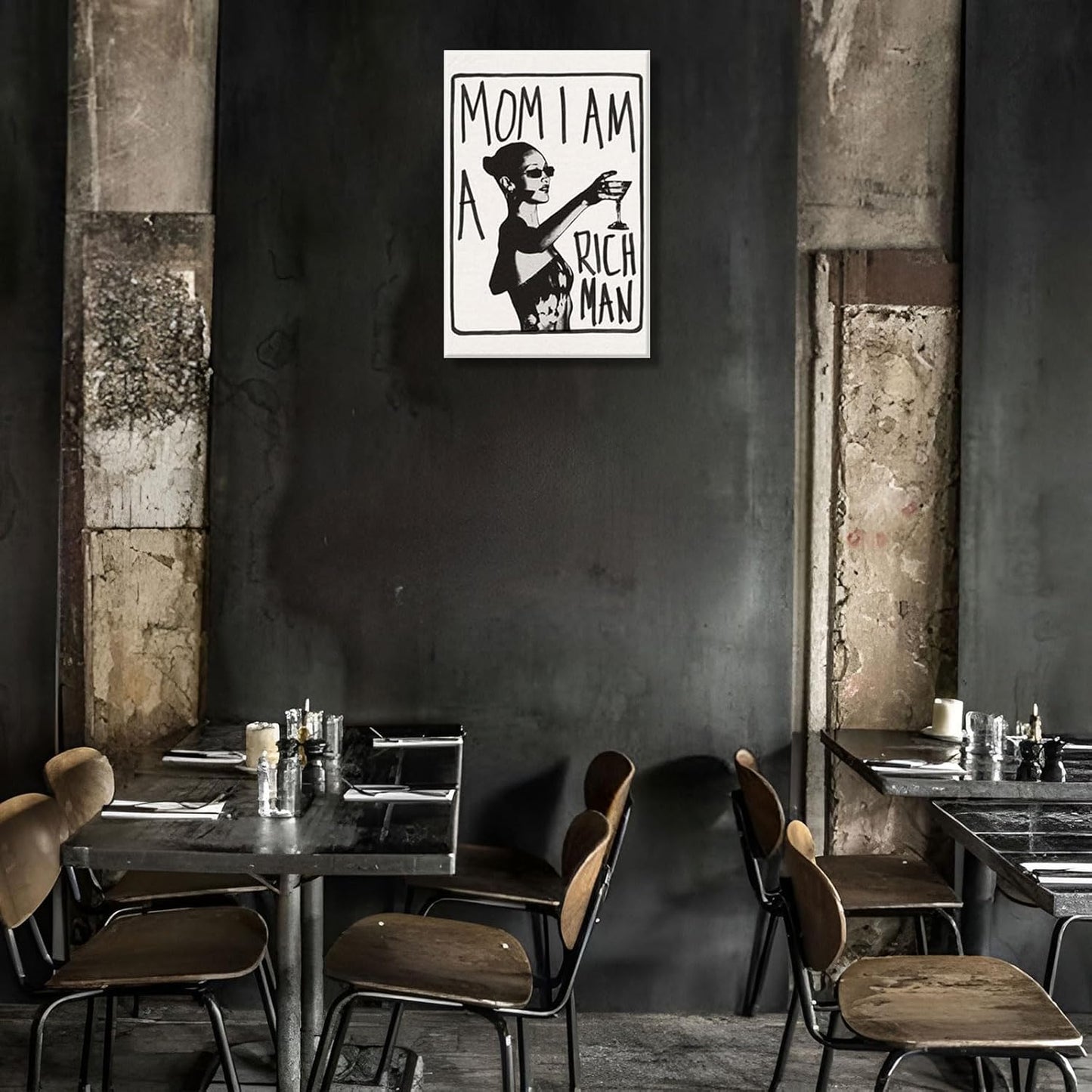 Mom I Am A Rich Man Aesthetic Retro Music Goblet Poster Feminist canvas Wall Art Vintage Bar Cart Wall Decor Preppy Dorm Decor Unique Wall Art prints painting 16x24in Framed