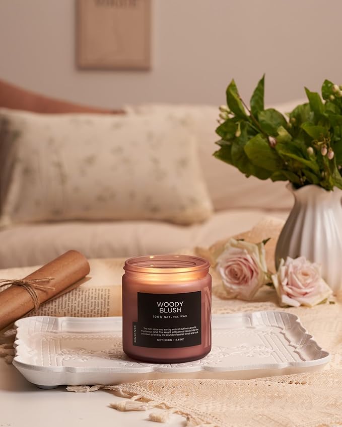 M&SENSE Rose Oudwood Scented Candle, 11.6oz 70 Hours Natural Soy Wax Long Lasting Slow Burning Candles, 2 Wick Relaxing Aromatherapy Gifts for Home Decor