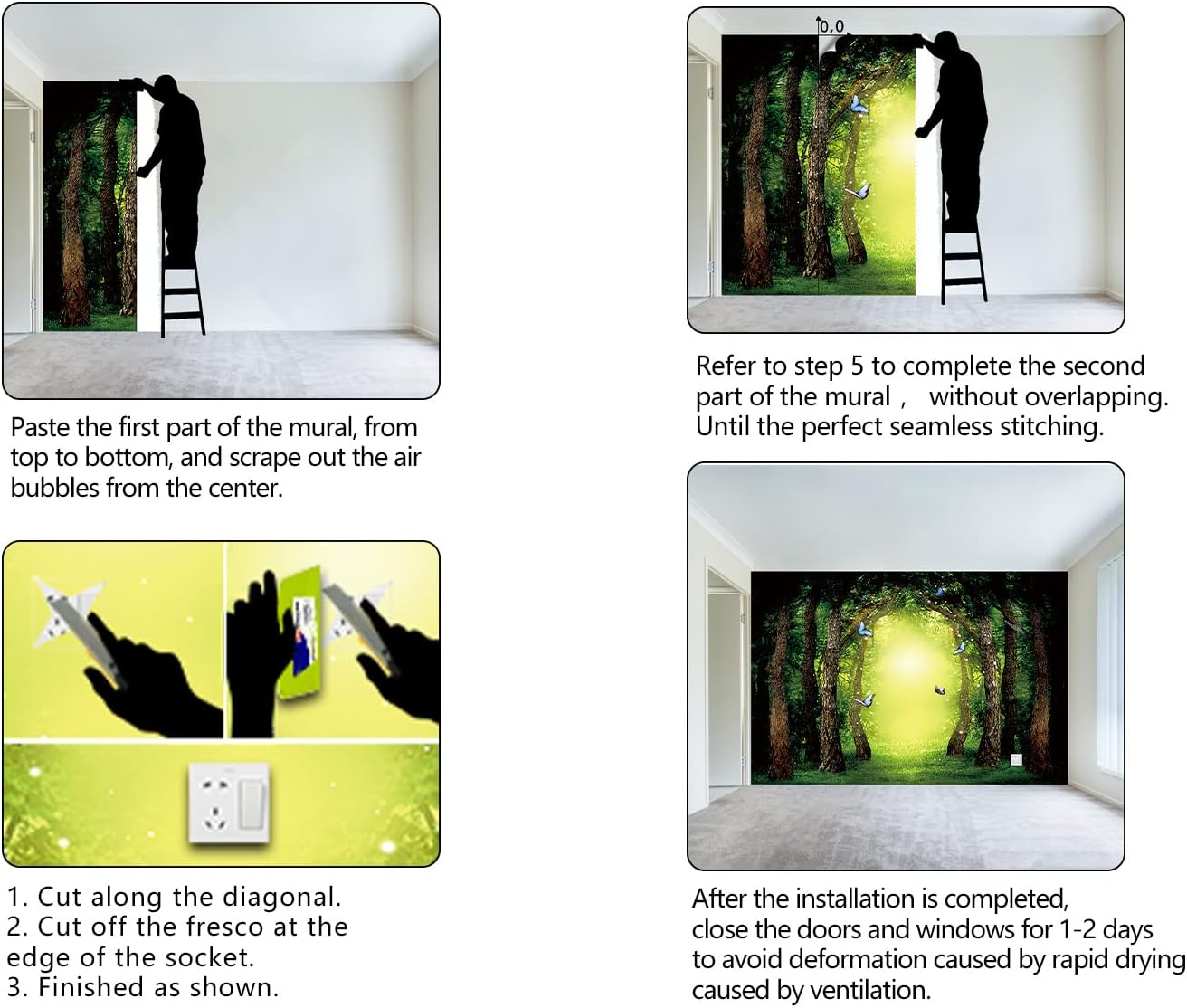 Classy Dream Butterfly Forest Tree Wallpaper for Bedroom Jungle Woodland Wall Mural Living Room Large Woods Adhesive Fabric decorr - 91"x65"（Not Peel and Stick）