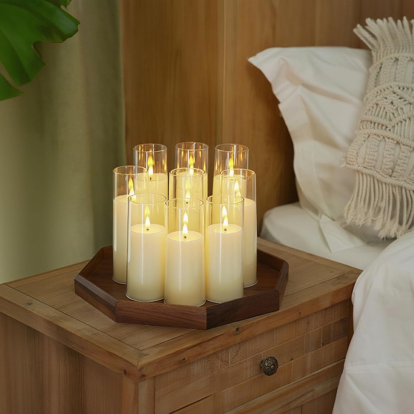 Homemory Ivory Acrylic Flameless LED Candles, Battery Operated with Remote Control and Timer, Electric Fake Candles for Wedding, Home Decor, Set of 9