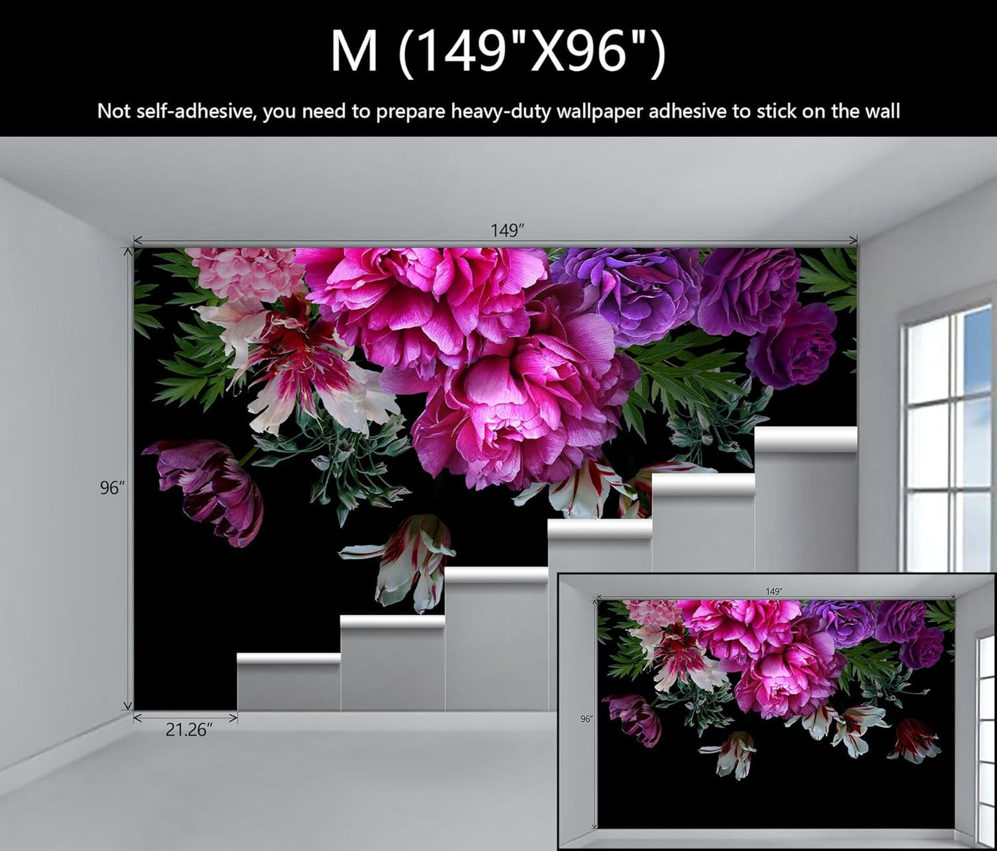 WFBHUA-Purple Peony Floral Wallpaper Tropical Botanical Leaf Rose Flower Wall Mural for Bedroom(Not Peel and Stick)