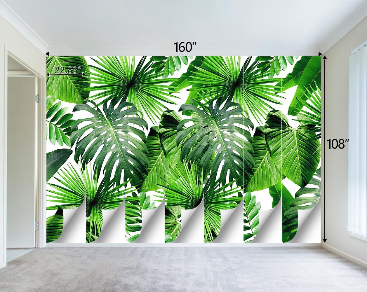Tropical Green Botanical Leaf Wallpaper Bedroom Plant Mural Room Decor Living Room tv Background Large Wall Mural - 160"x108" (Not Peel and Stick)