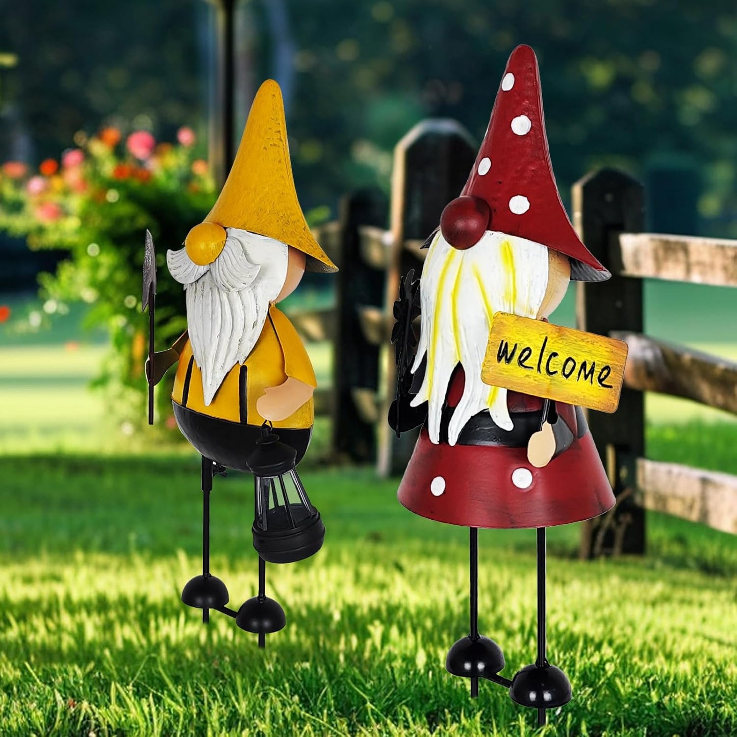 HONGLAND Metal Gnome Yard Art -18 Inch Metal Gnome Statue Garden Decor -3D Garden Outdoor Decorations -Christmas Holiday Lawn Patio Yard Garden Decor