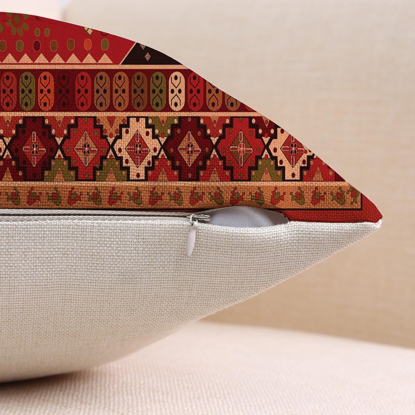 Outdoor Waterproof Pillow Covers 18X18 Inch Set of 2 Bohemian Vintage Carpet Pattern Pillow Covers Ethnic Design Decorative Farmhouse Cushion Case for Couch Red