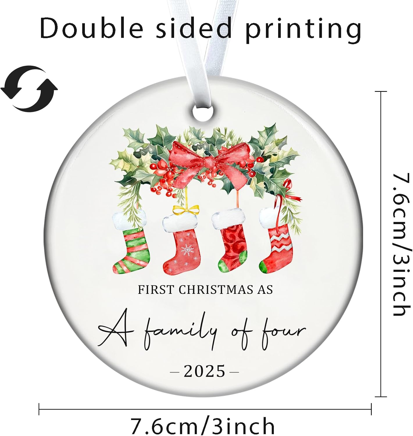 Christmas Ornaments, 3 Inch Ceramic Our First Christmas As a Family of Four 2025 Ornament Personalized New Parents Gifts for Couples Baby First Xmas Hanging Decor for Family of Four