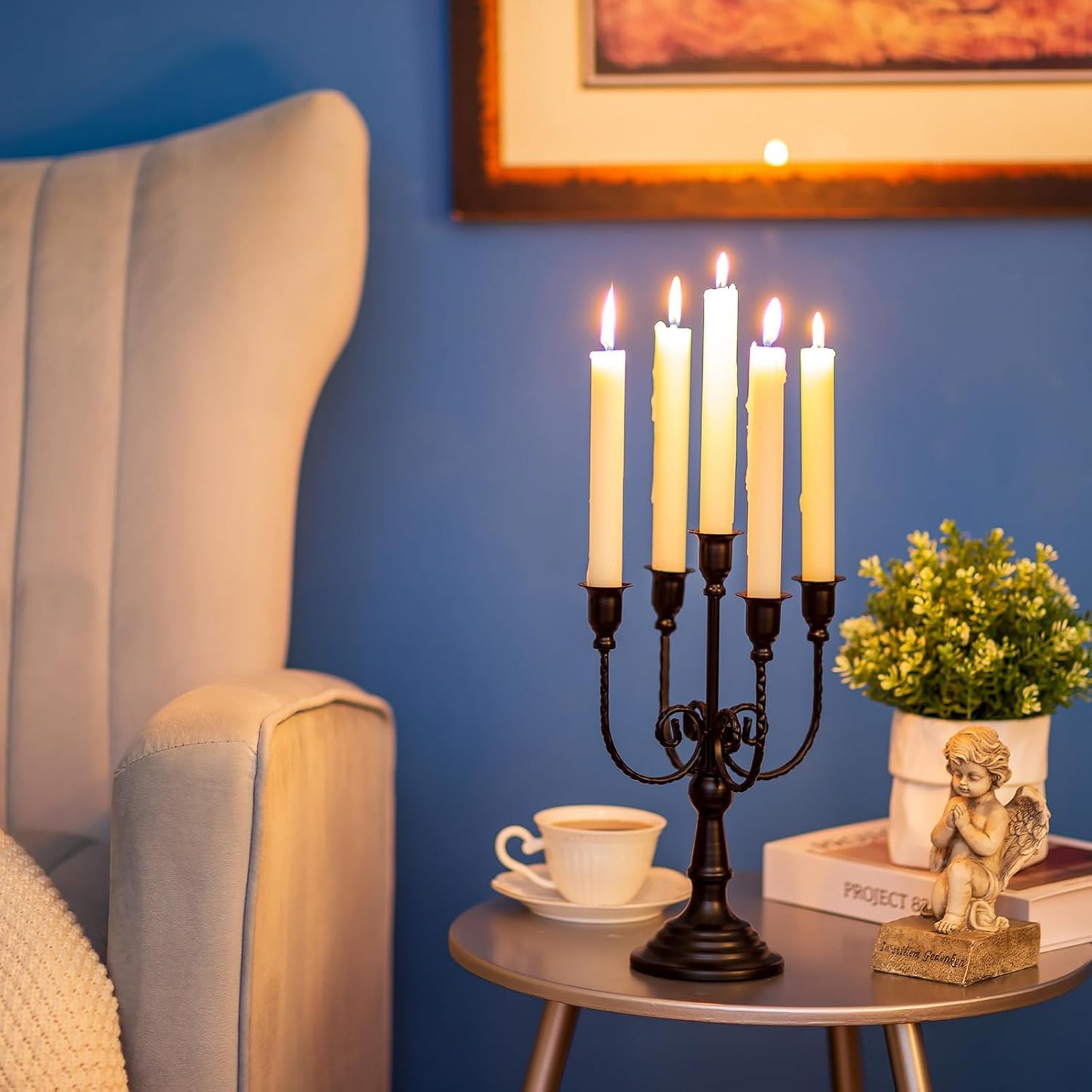 Sziqiqi Candelabra Black Candle Holders - 5 Arms Candlestick Centerpiece for Tables Vintage Candleholder Stand for Halloween Thanksgiving Decor