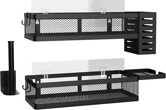 PUSDON Metal Wall Hanging Basket 2 Packs DIY Suitable for Multiple Scenes - Middle Black Netting Set