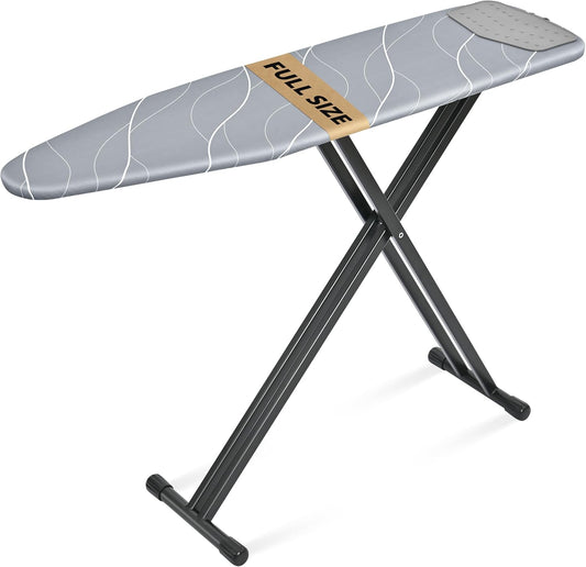 APEXCHASER Ironing Board with Silicon Iron Rest, Heavy-Duty Legs and Heat Resistant Cover, 13x53 inch, Black