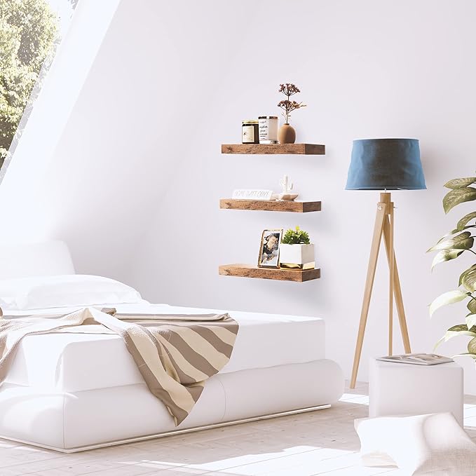 Sorbus Floating Shelves for Wall, Bathroom Shelves Wall Mounted for Kitchen, Bedroom, Bathroom Storage Over Toilet, Hanging Book Shelf for Wall Home Decor Living Room (Mahogany, 3 Pack)