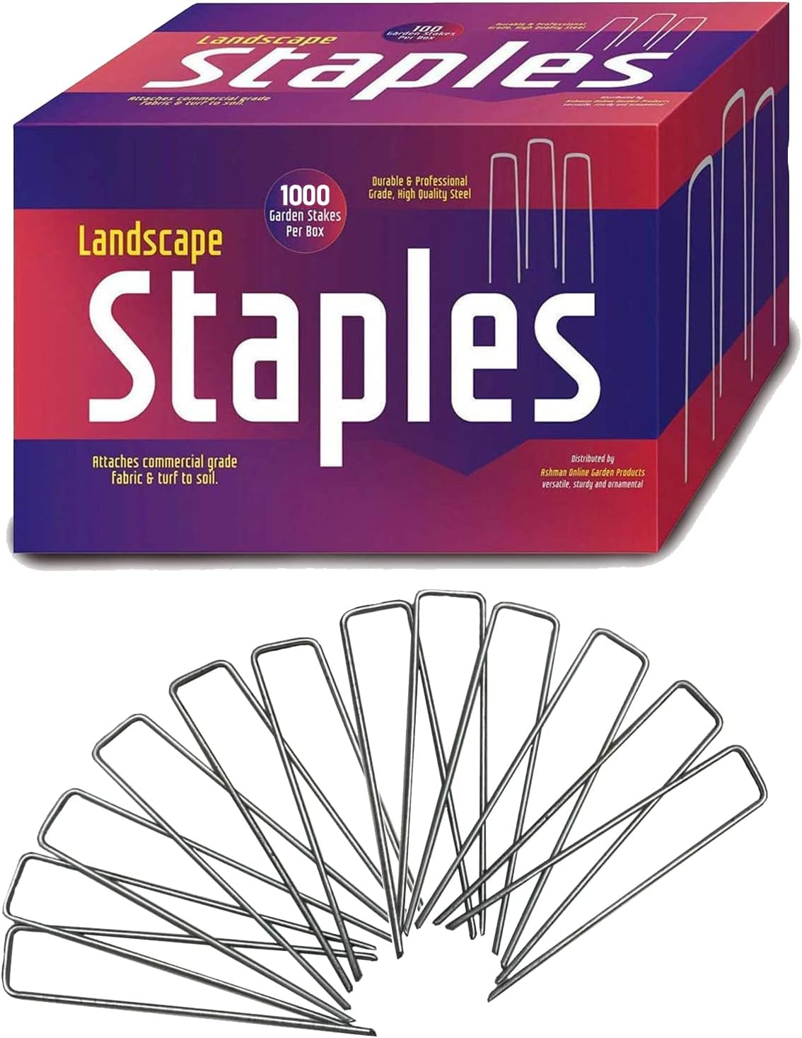 Ashman Garden Landscape SOD Staples and Stakes Pins for Weed Barrier Fabric, Ground Cover, Garden Hose, Lawn Drippers, Drip Irrigation Tubing, 1000 Pack Heavy Duty & Anti Rust