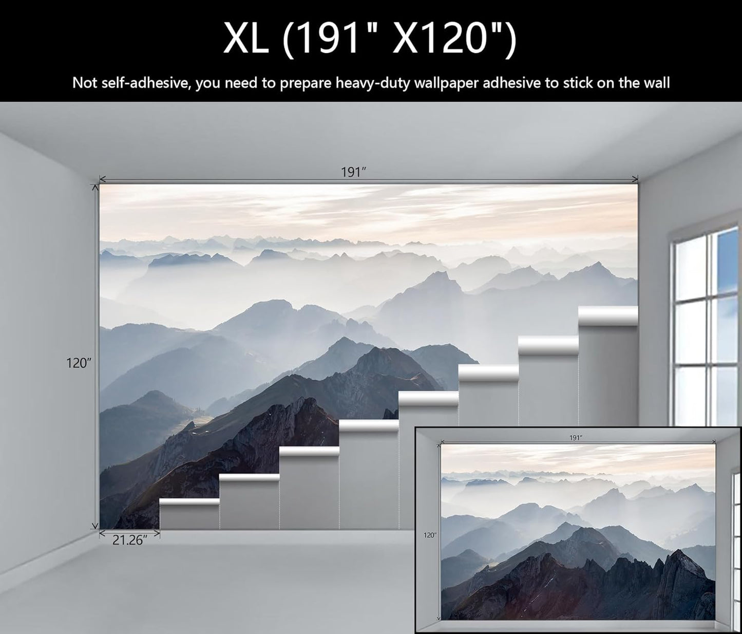 WFBHUA-Modern Mountain Wallpaper Foggy Natural Landscape Wall Mural Decor for Living Room Bedroom Office(Not Peel and Stick)