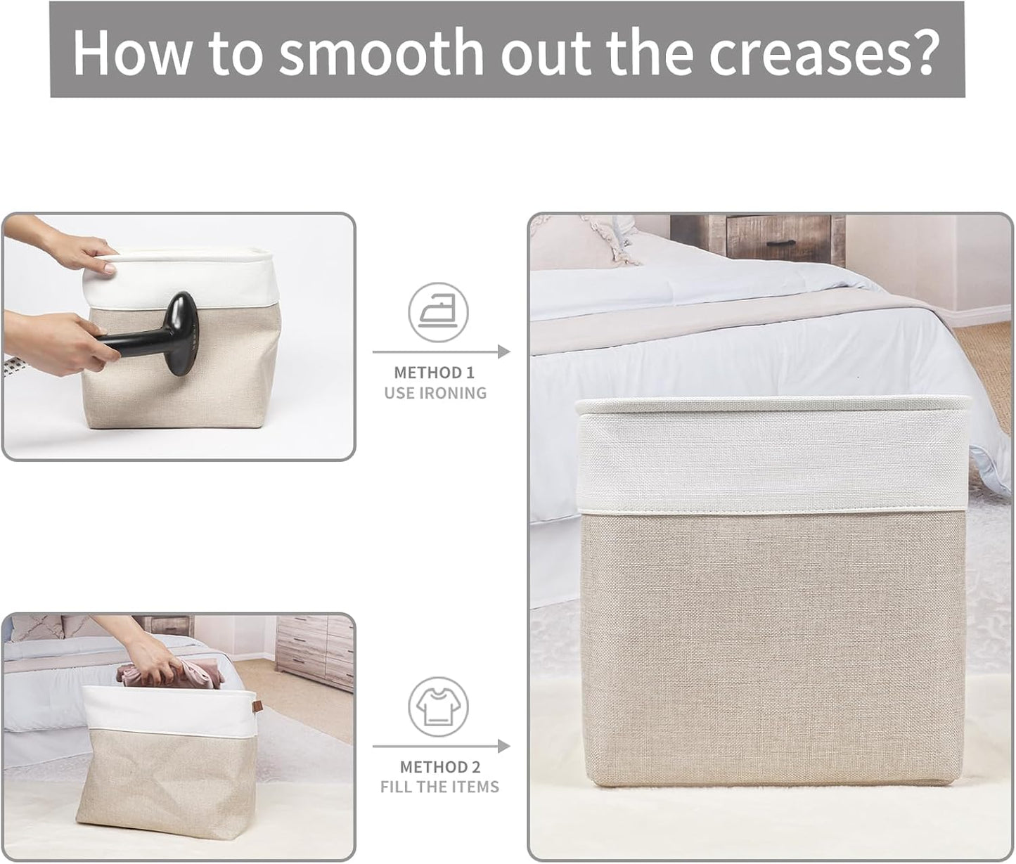 13x13 Cube Storage Bins, Collapsible Fabric Storage Box, 4 Pack Closet Baskets with Handles for Organizing, Shelf, Toys, Clothes, Home, Office, Nursery (Beige&White)