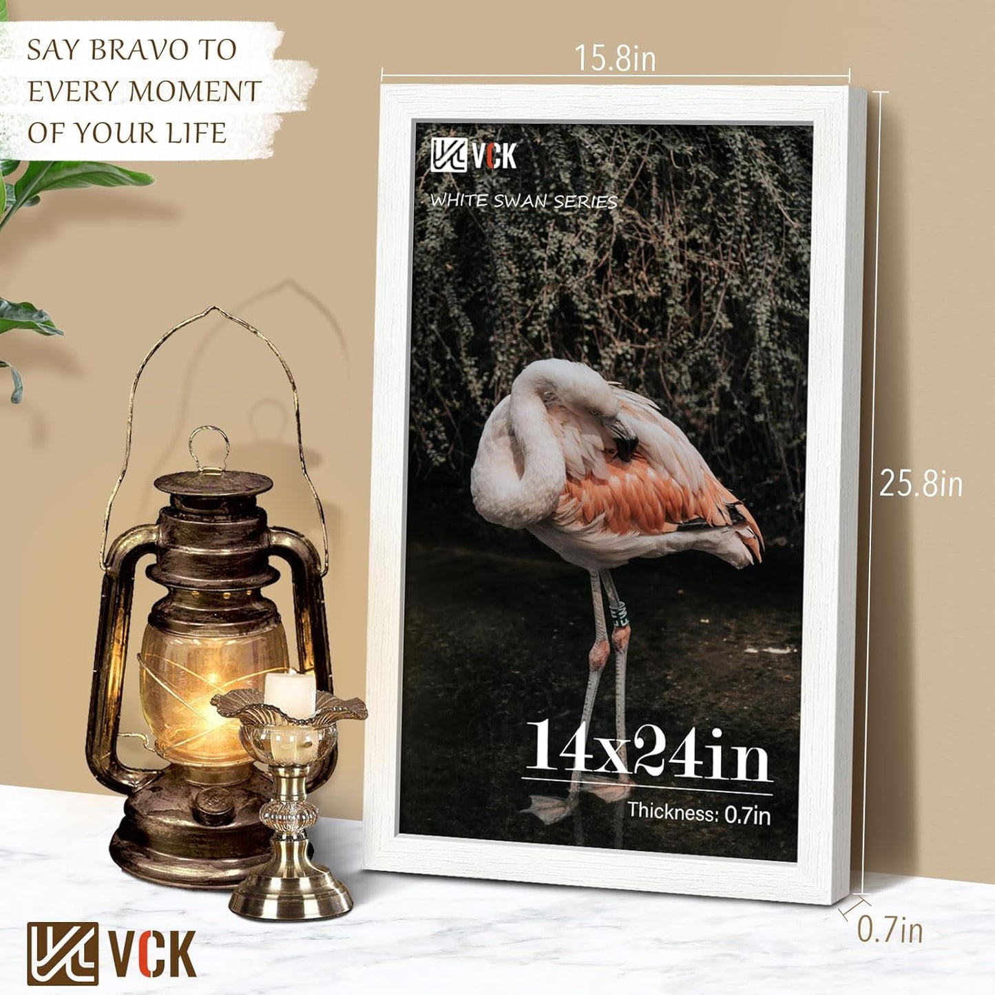 VCK 14x24 Picture Frame Set of 3, White Solid Wood Poster Frames, Textured Exclusive Wall Gallery Frame