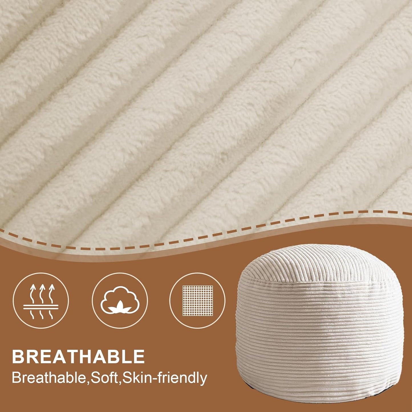 Round Stuffed Pouf Ottoman, Foot Stools Ottoman,Corduroy Poufs with Foam Chunk Filling, Furry and Fluffy Storage Ottomans, 20 X 15 Floor Poufs Foot Rest for Living Room