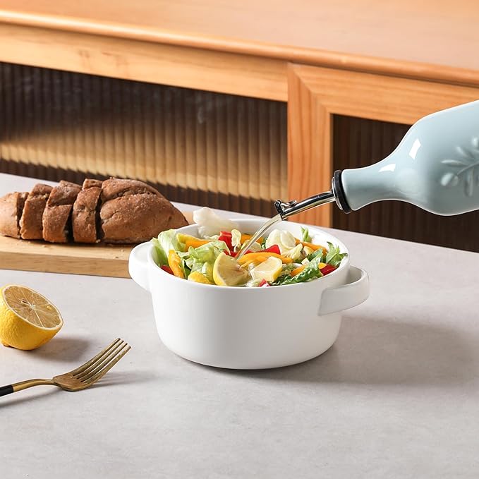 Sweejar Large Olive Oil Dispenser Bottle with Spout, 24 Oz Ceramic Oil Dispenser for Kitchen, Relief Opaque Cruet, Container for Cooking, EVOO, Vinegar, Pack of 1 (Light Blue)